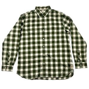 Timberland Flannel Shirt Mens Large Green White Plaid Long Sleeve Button Up